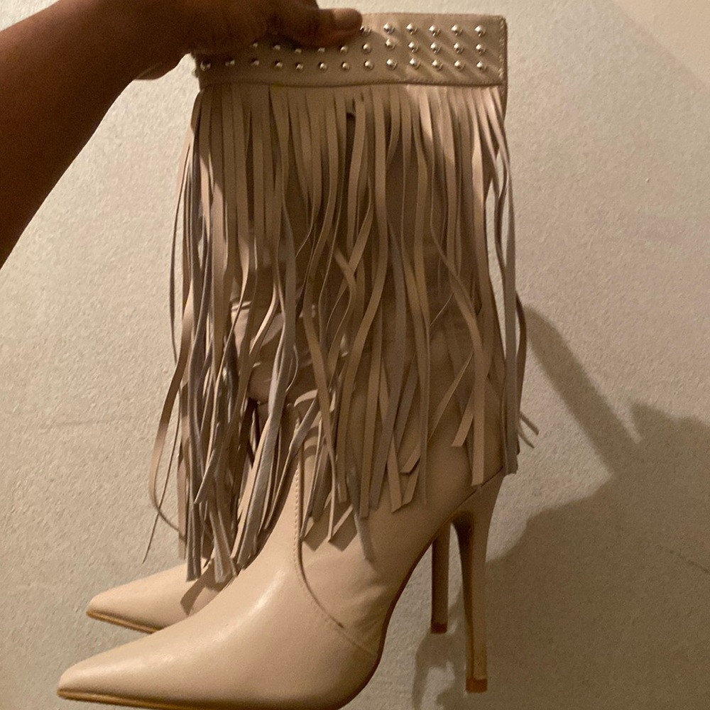 Fringe tan booties